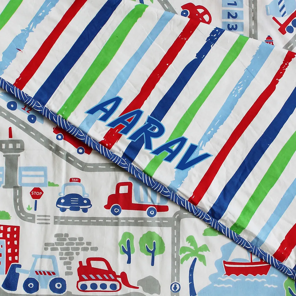 100% Cotton Reversible Single Blanket Dohar - Busy Street