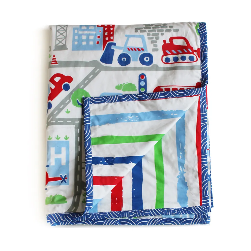 100% Cotton Reversible Single Blanket Dohar - Busy Street