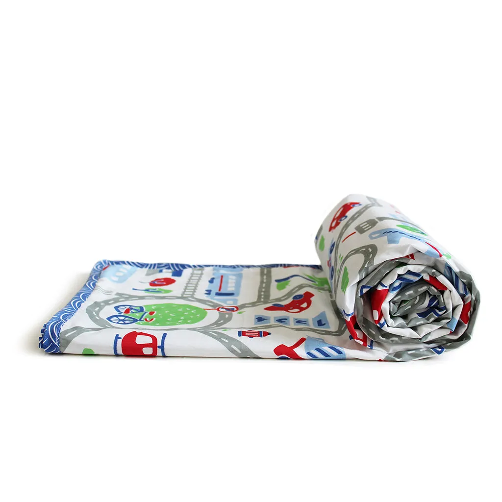100% Cotton Reversible Single Blanket Dohar - Busy Street
