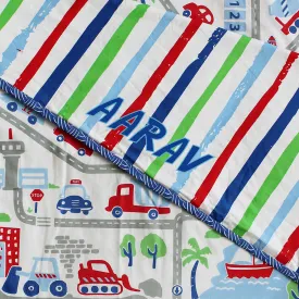 100% Cotton Reversible Single Blanket Dohar - Busy Street
