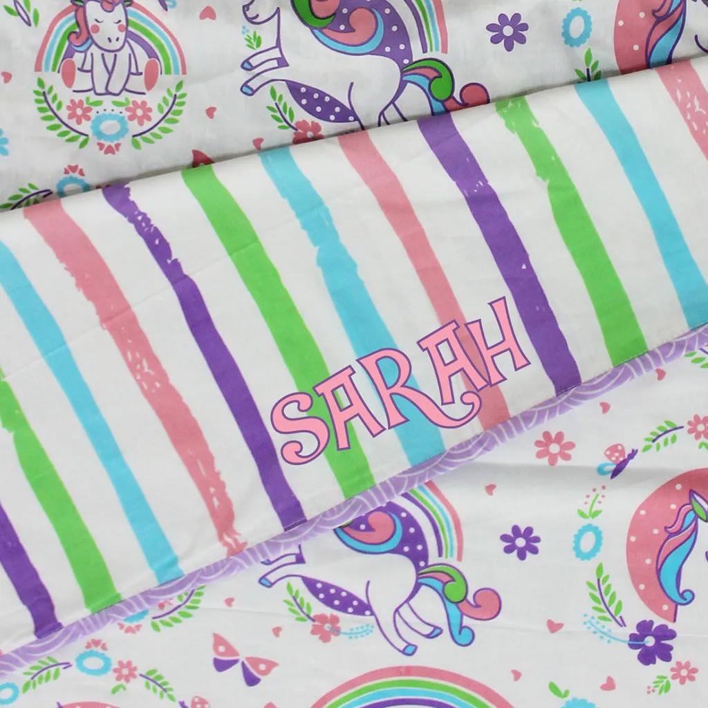 100% Cotton Reversible Single Blanket Dohar - Unicorn & Rainbows