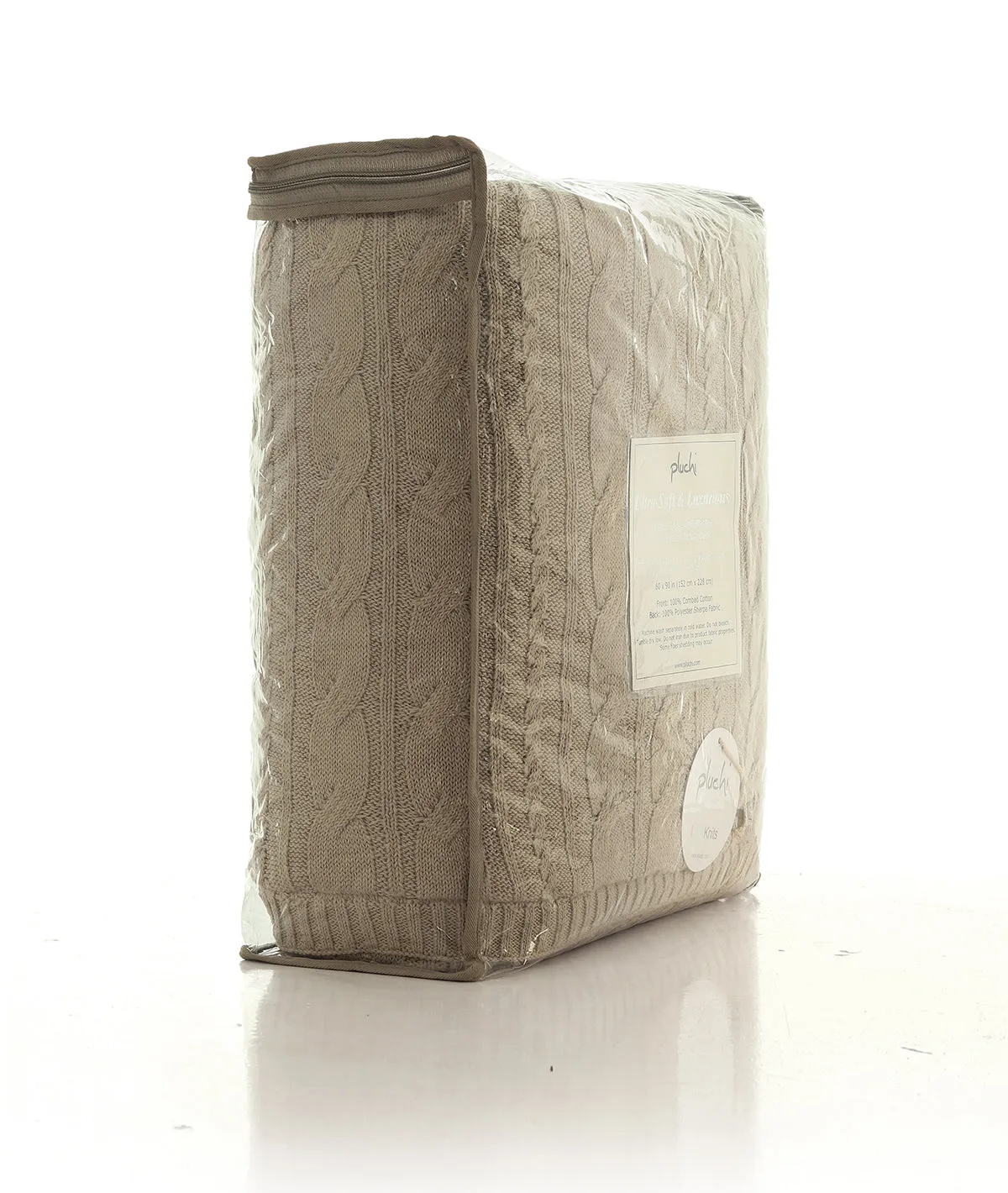 Arch Cable Front Cotton Knitted With Sherpa Back Single Bed Blanket (Pale Whisper)