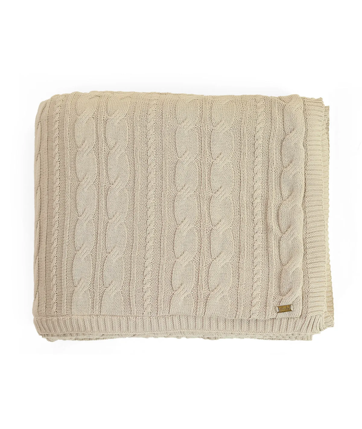 Arch Cable Front Cotton Knitted With Sherpa Back Single Bed Blanket (Pale Whisper)