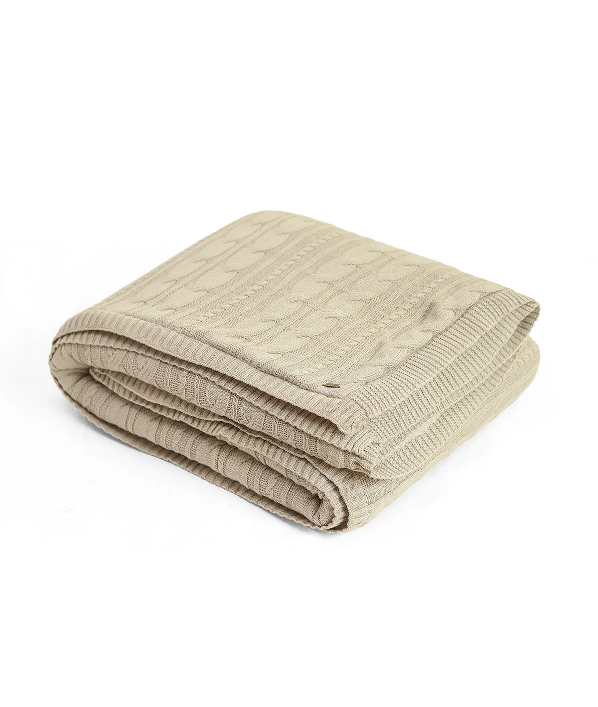 Arch Cable Front Cotton Knitted With Sherpa Back Single Bed Blanket (Pale Whisper)