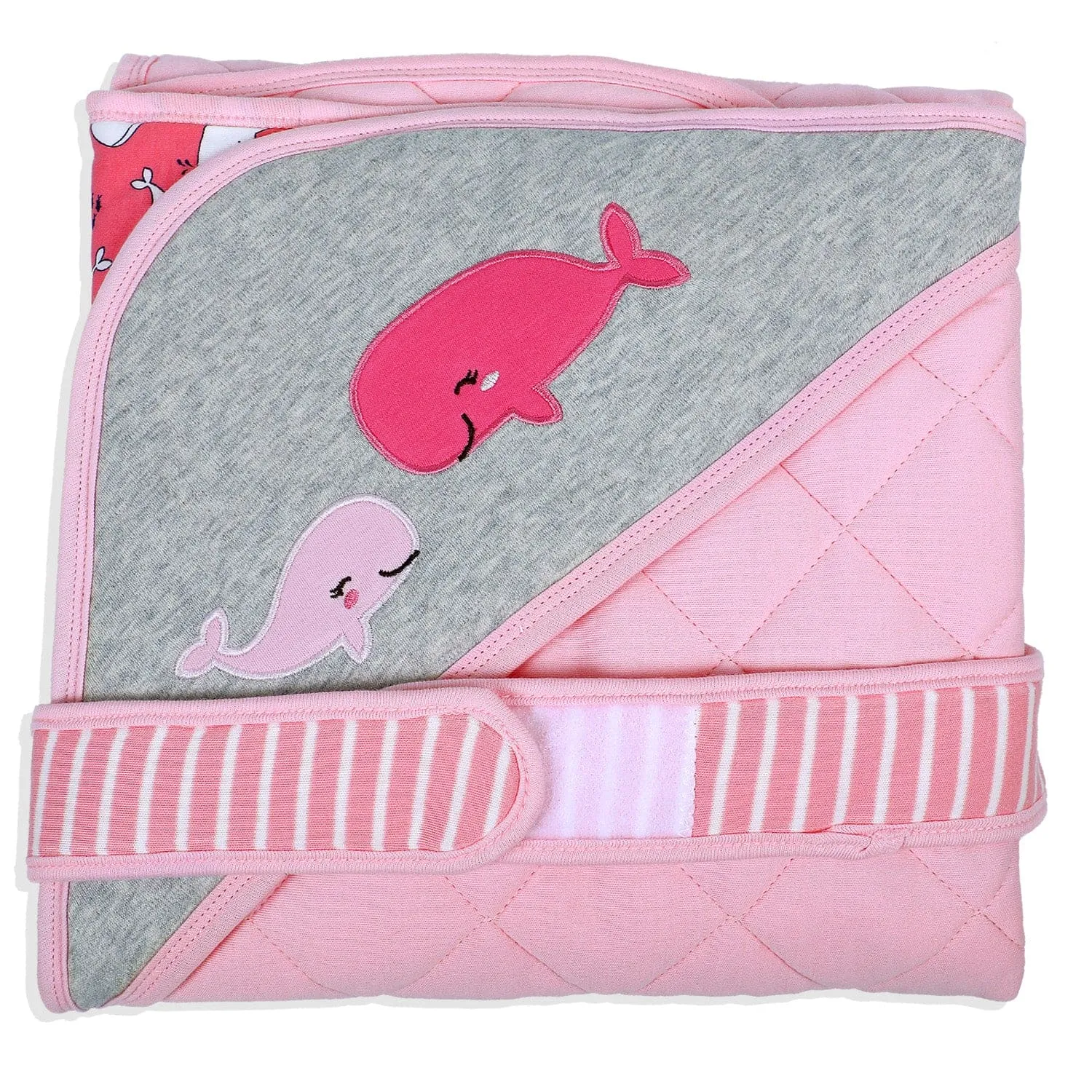 Baby Moo Whale Warm Hooded Quilted Wrapper - Pink