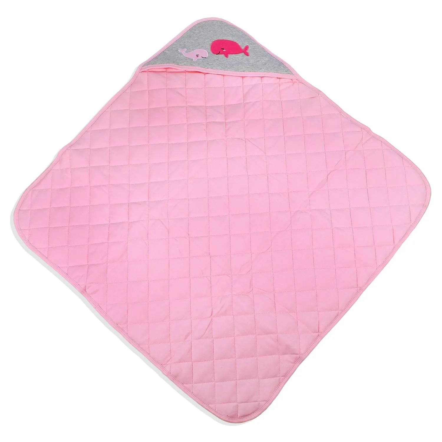 Baby Moo Whale Warm Hooded Quilted Wrapper - Pink