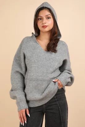 Cozy Oversized Seam Detail Drop Shoulder Hooded Sweater