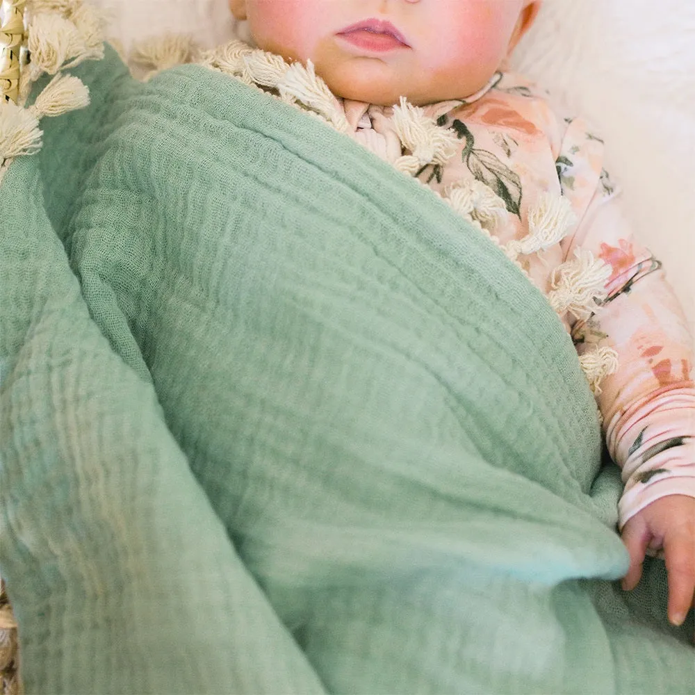 Crane Baby 6 Layer Muslin Blanket - Evergreen