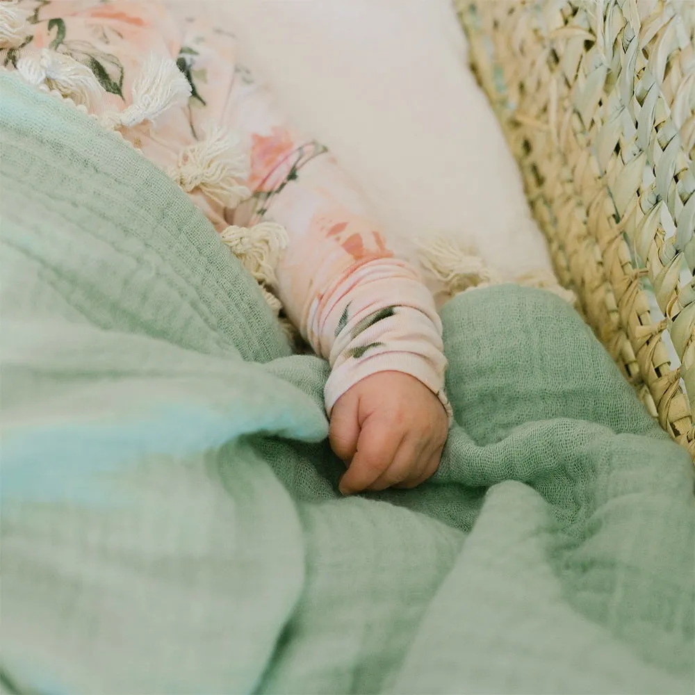 Crane Baby 6 Layer Muslin Blanket - Evergreen