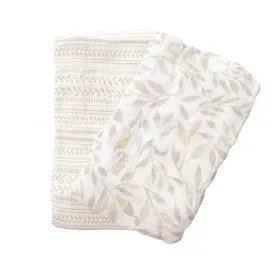 Crane Baby Muslin Swaddle Set Of 2 Multicolor Leaf  Willow Collection - Multicolor