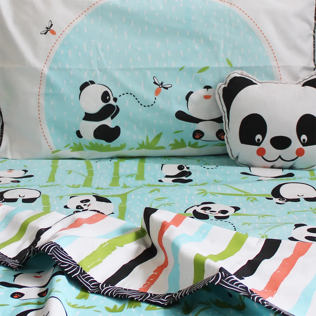 "Bundle of Joy" Panda Village Double Bedsheet Set - Blue