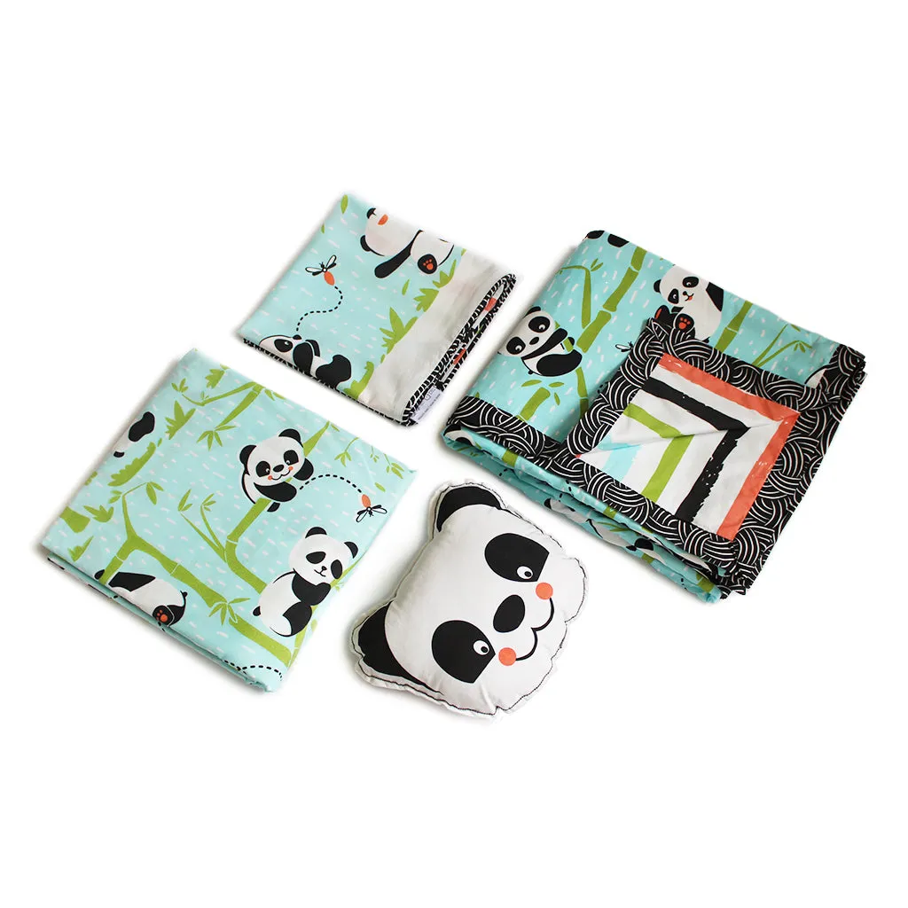 "Bundle of Joy" Panda Village Double Bedsheet Set - Blue