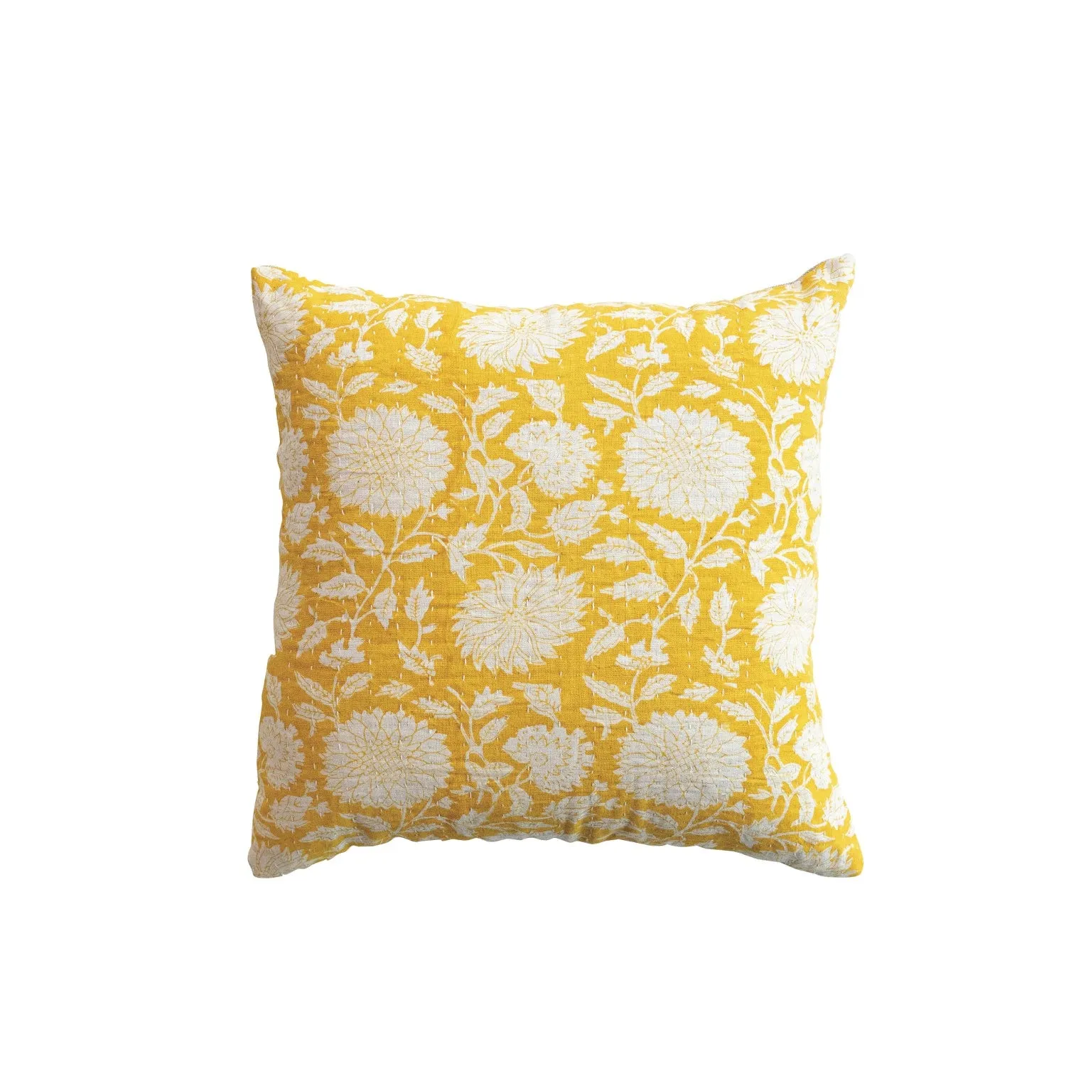Square Cotton & Linen Voile Block Printed Pillow - 16"