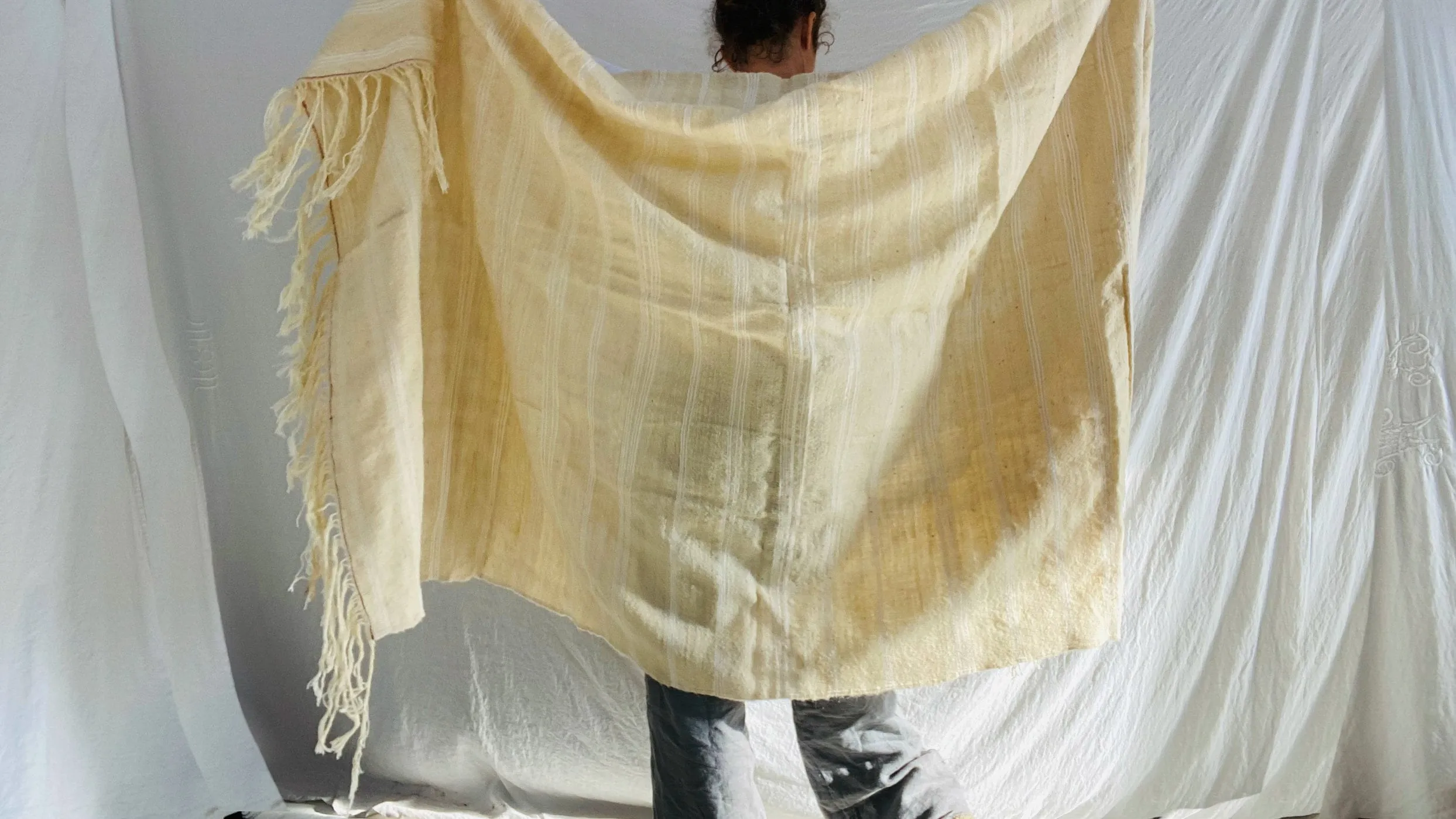 Vintage Wool & Cotton Moroccan Throw Wrap Blanket.